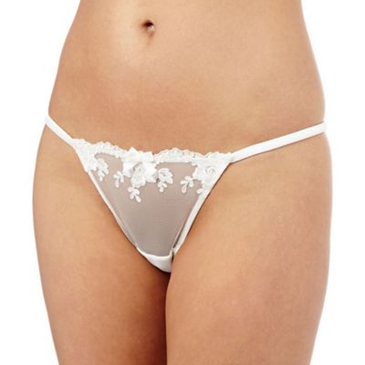 Ivory mesh floral lace thong